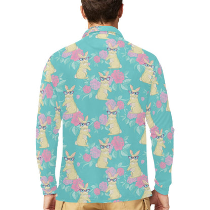 Rabbit Pattern Print Design RB05 Long Sleeve Polo Shirt For Men's