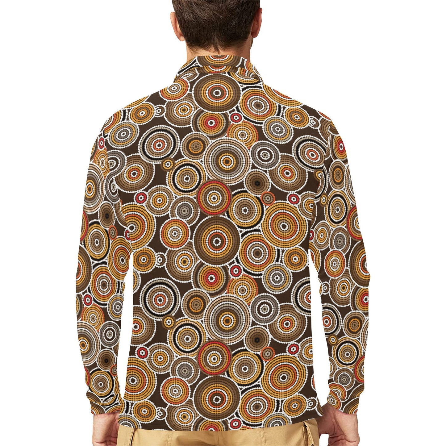 Aboriginal Print Design LKS402 Long Sleeve Polo Shirt For Men's