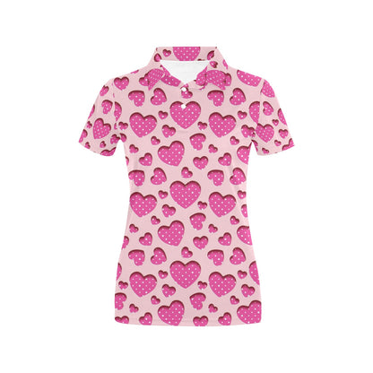 Heart Pink Pattern Print Design HE06 Women's Polo Shirt