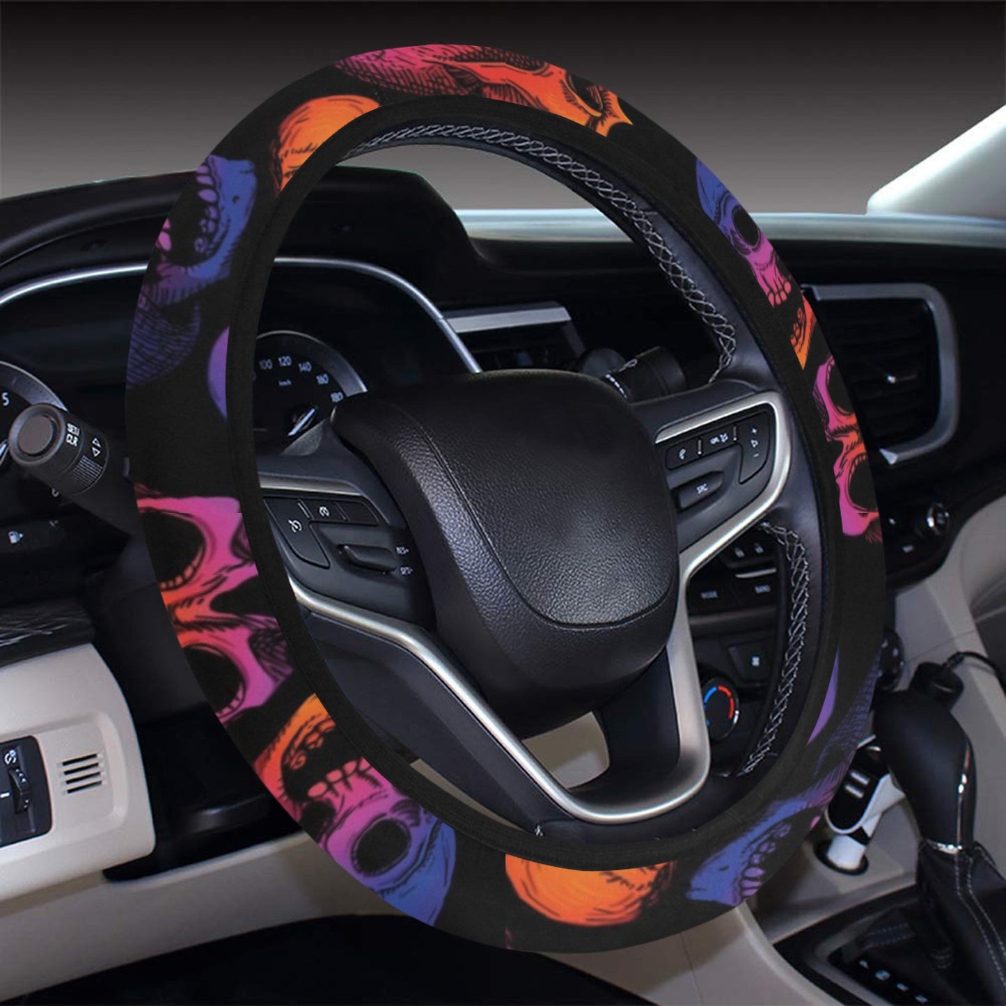 Skull Multicolor Print Design LKS3011 Steering Wheel Cover with Elastic Edge