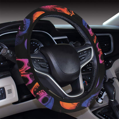 Skull Multicolor Print Design LKS3011 Steering Wheel Cover with Elastic Edge
