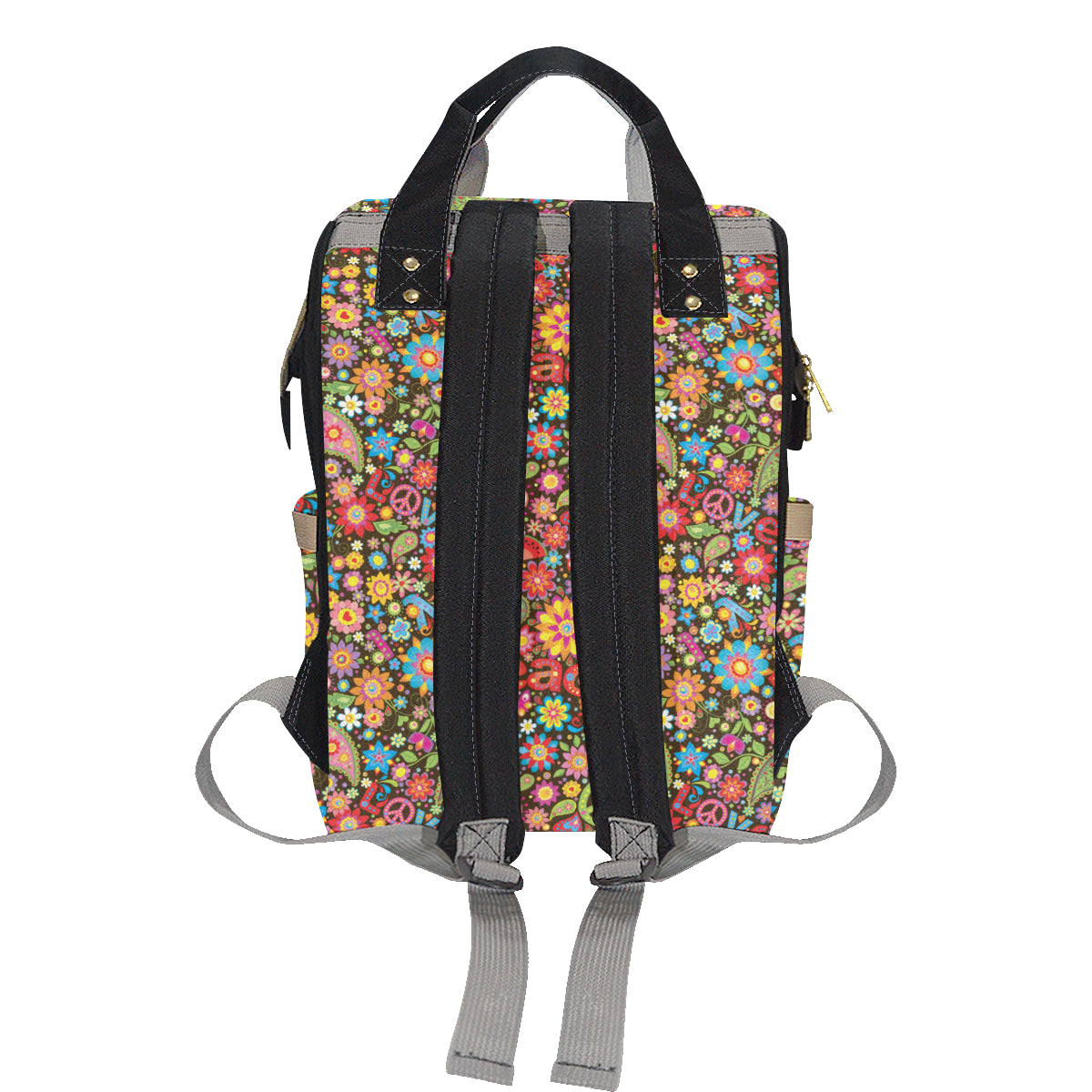 Flower Power Peace Paisley Themed Print Diaper Bag Backpack