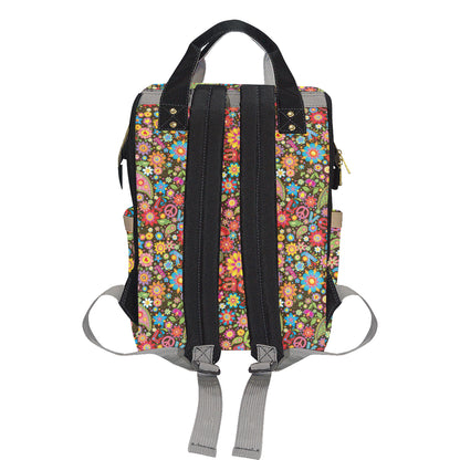Flower Power Peace Paisley Themed Print Diaper Bag Backpack