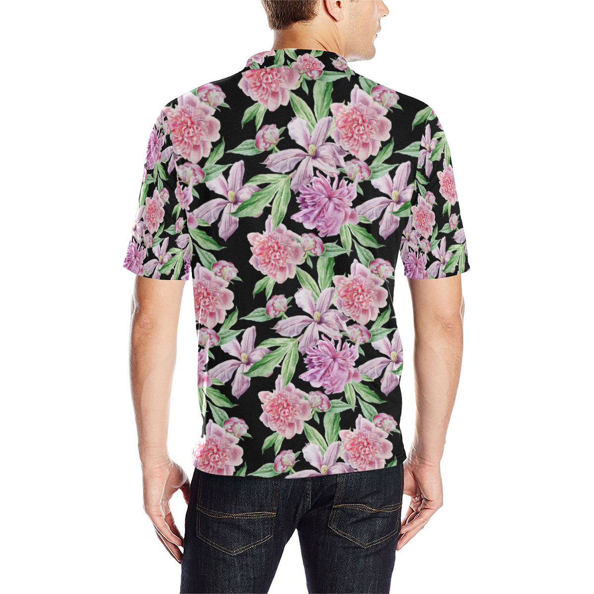 Peony Pattern Print Design PE08 Men Polo Shirt