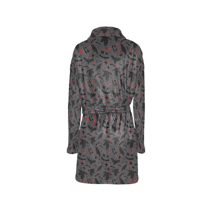 Crow Pattern Print Design 02 Women's Fleece Robe