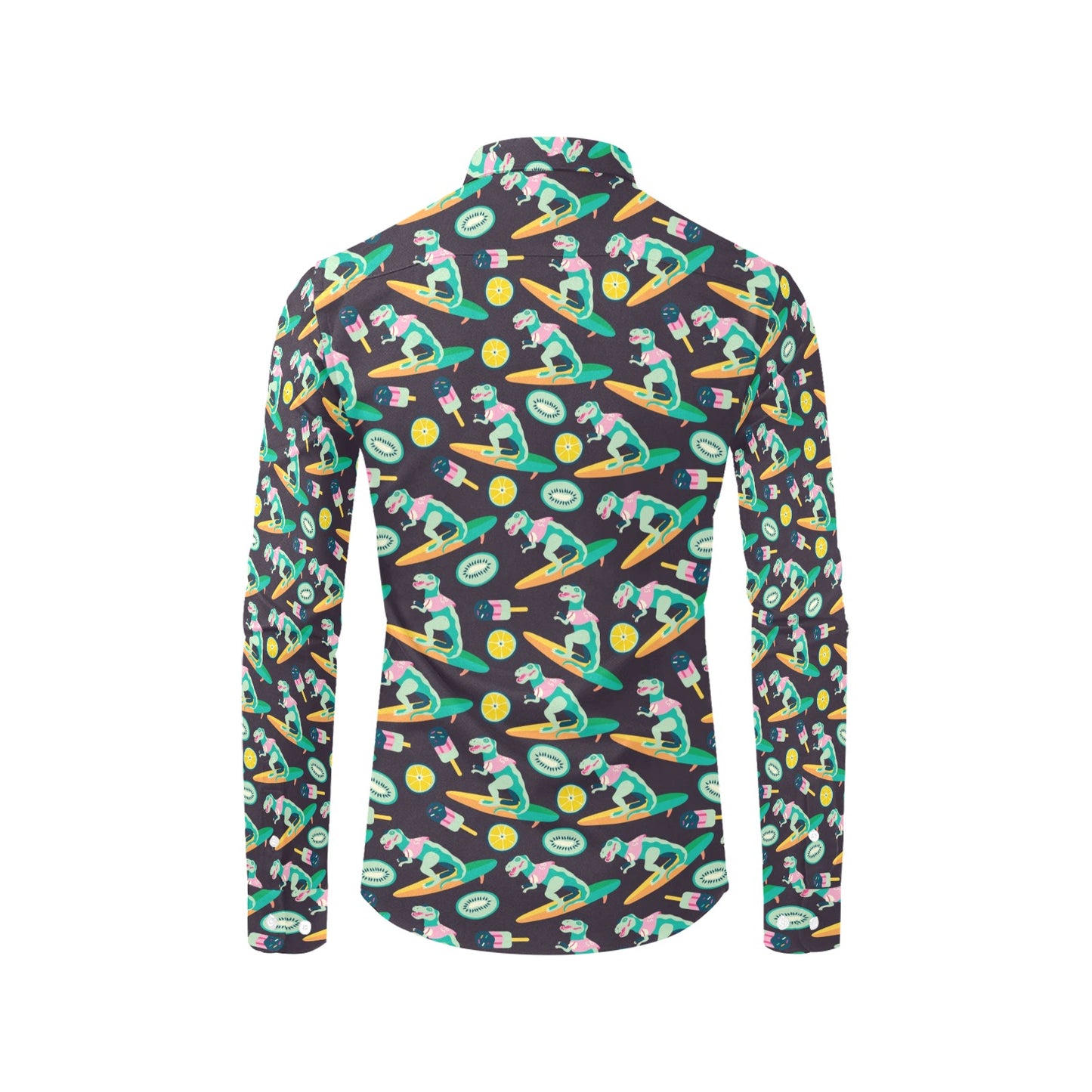 Surfboard T Rex Print Design LKS301 Men's Long Sleeve Dress Shirt