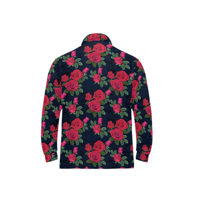 Rose Pattern Print Design A04 Long Sleeve Polo Shirt For Men's