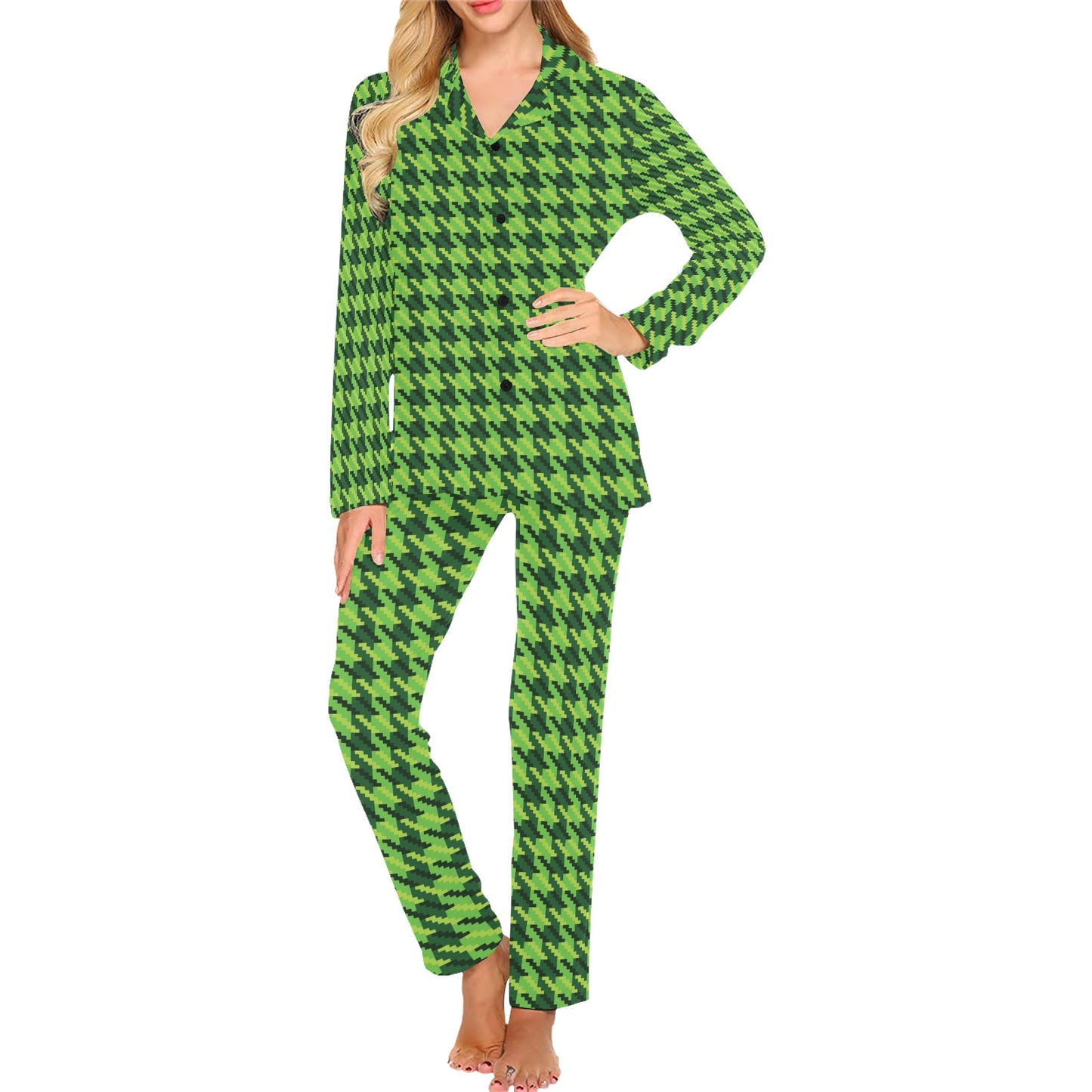 St Patricks Day Houndstooth Pattern Print LKS301 Women's Long Pajama Set