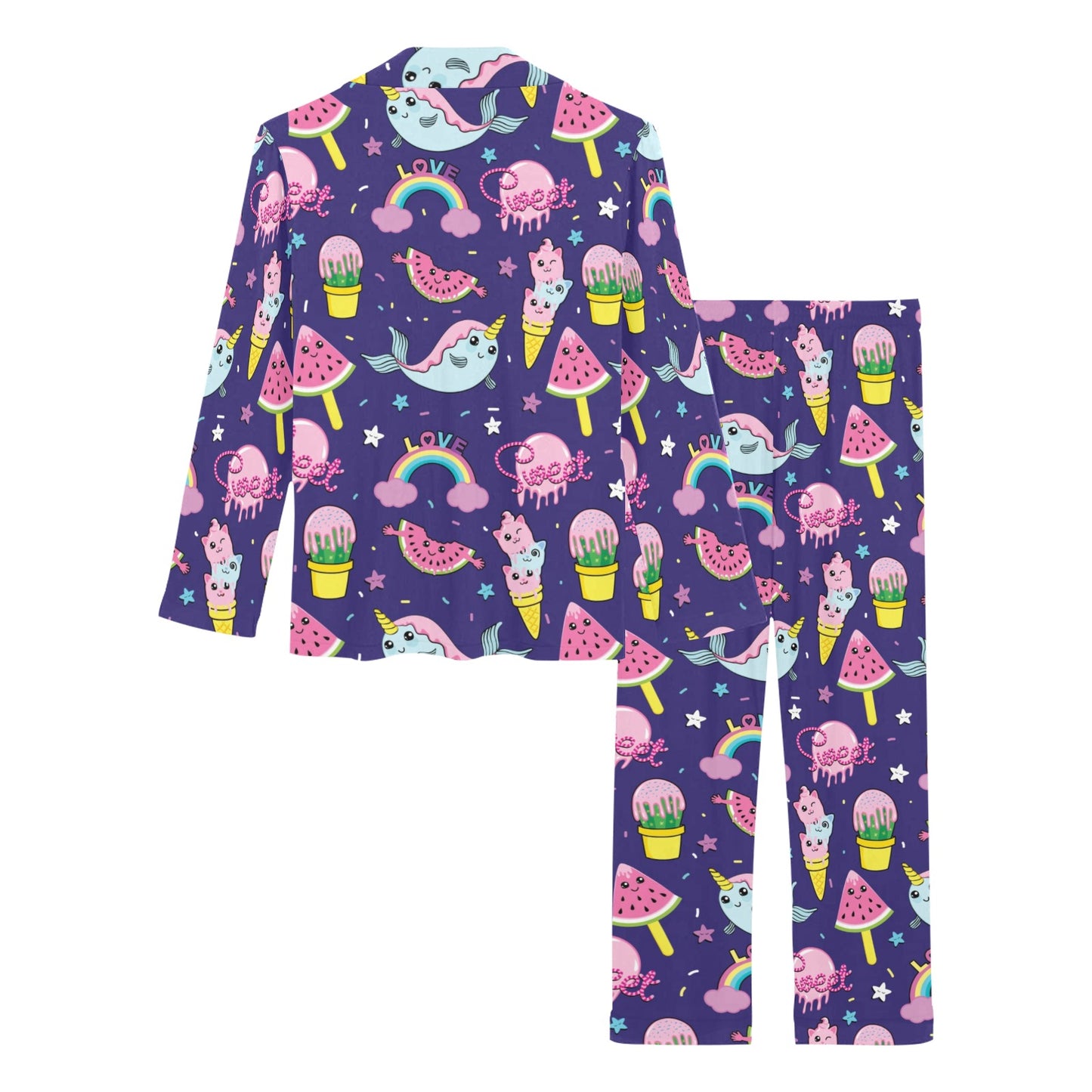 Narwhal Cute Pattern Print Design 02 Women's Long Pajama Set