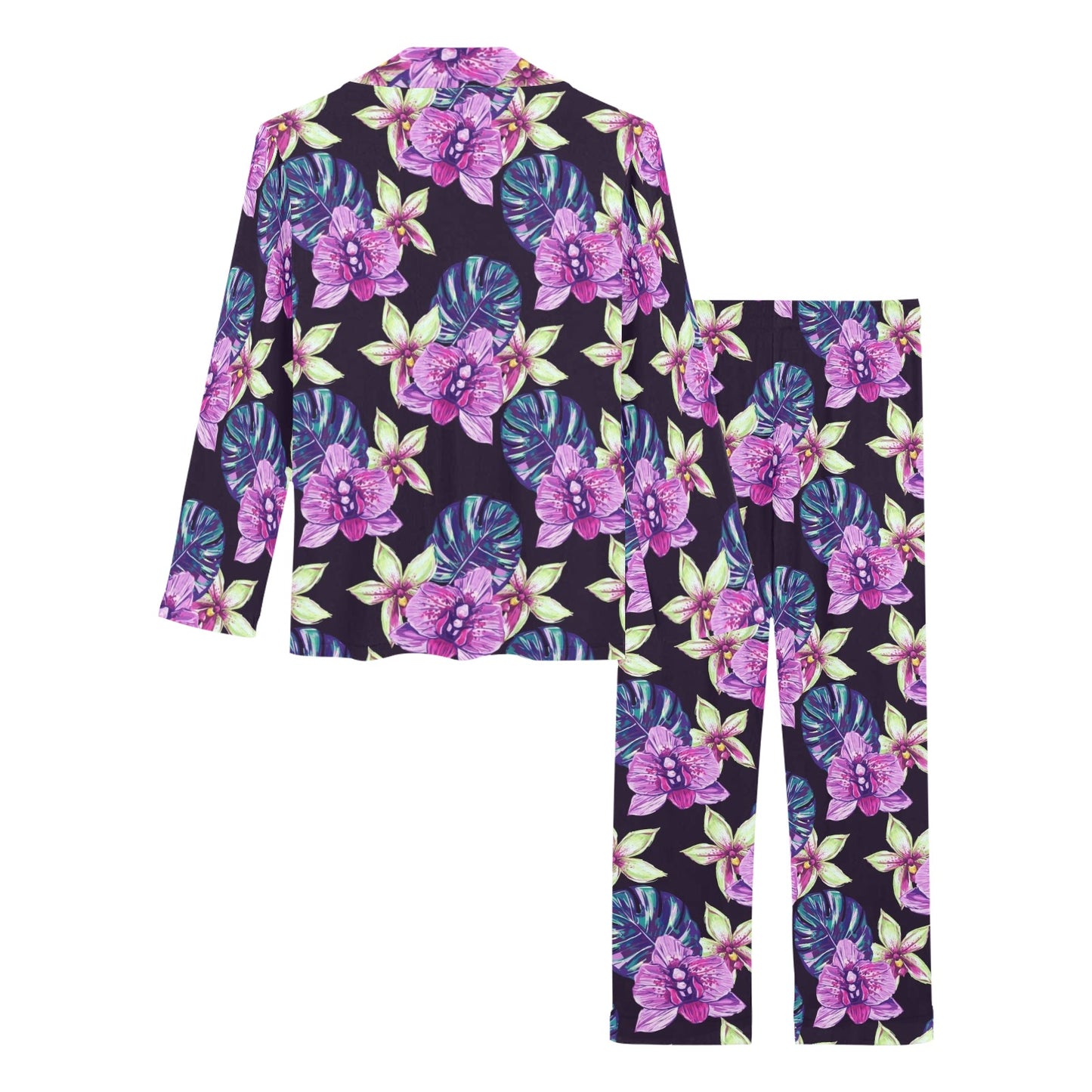 Orchid Pattern Print Design OR010 Women's Long Pajama Set