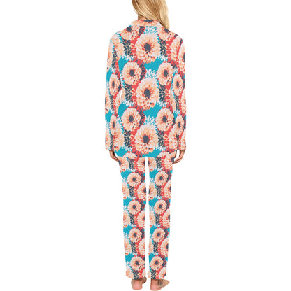 Dahlia Pattern Print Design DH05 Women's Long Pajama Set