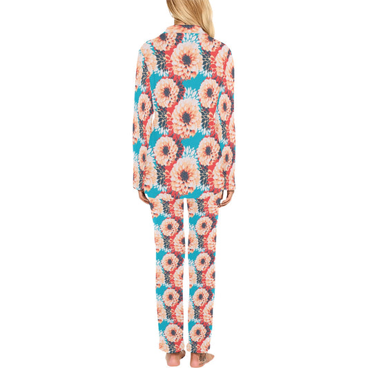 Dahlia Pattern Print Design DH05 Women's Long Pajama Set