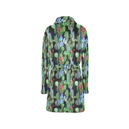 Cactus Watercolor Style Print Women's Fleece Robe