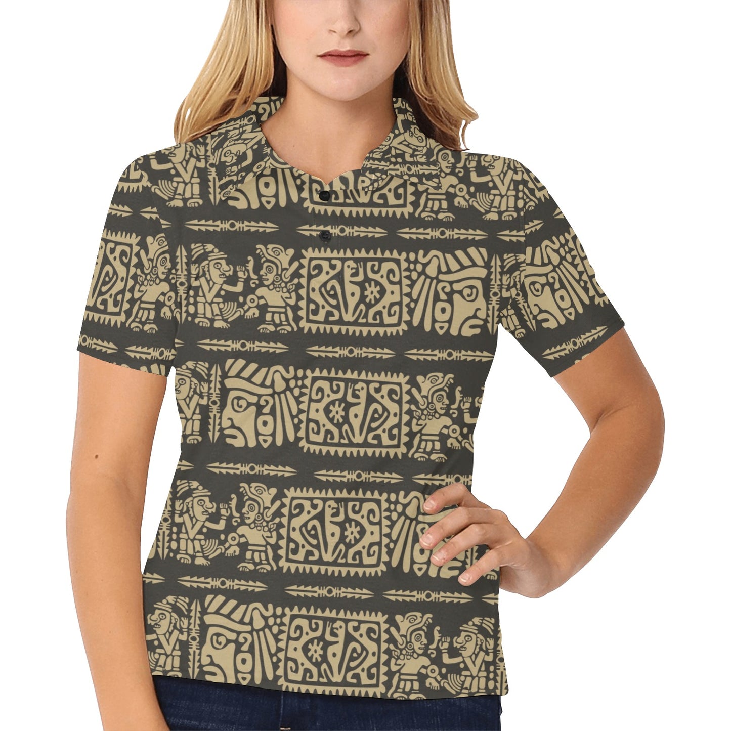 Mayan Pattern Print Design 02 Women's Polo Shirt
