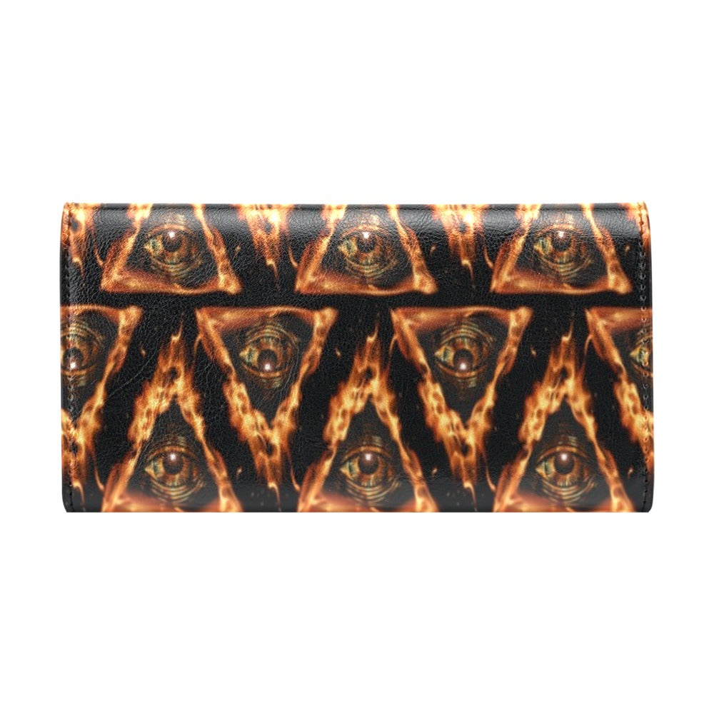 Eye of Horus in Flame Print Women's Trifold Wallet