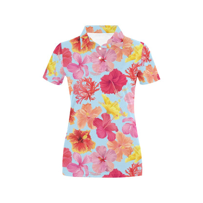 Hibiscus Pattern Print Design HB020 Women's Polo Shirt