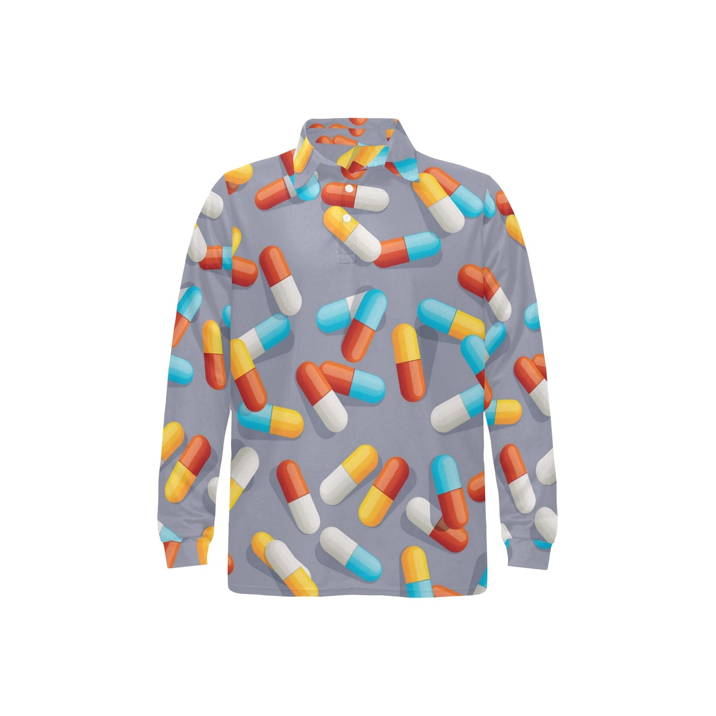 Pill Pattern Print Design A01 Long Sleeve Polo Shirt For Men's