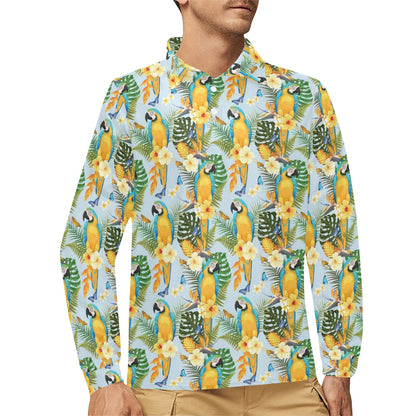 Parrot Pattern Print Design A04 Long Sleeve Polo Shirt For Men's