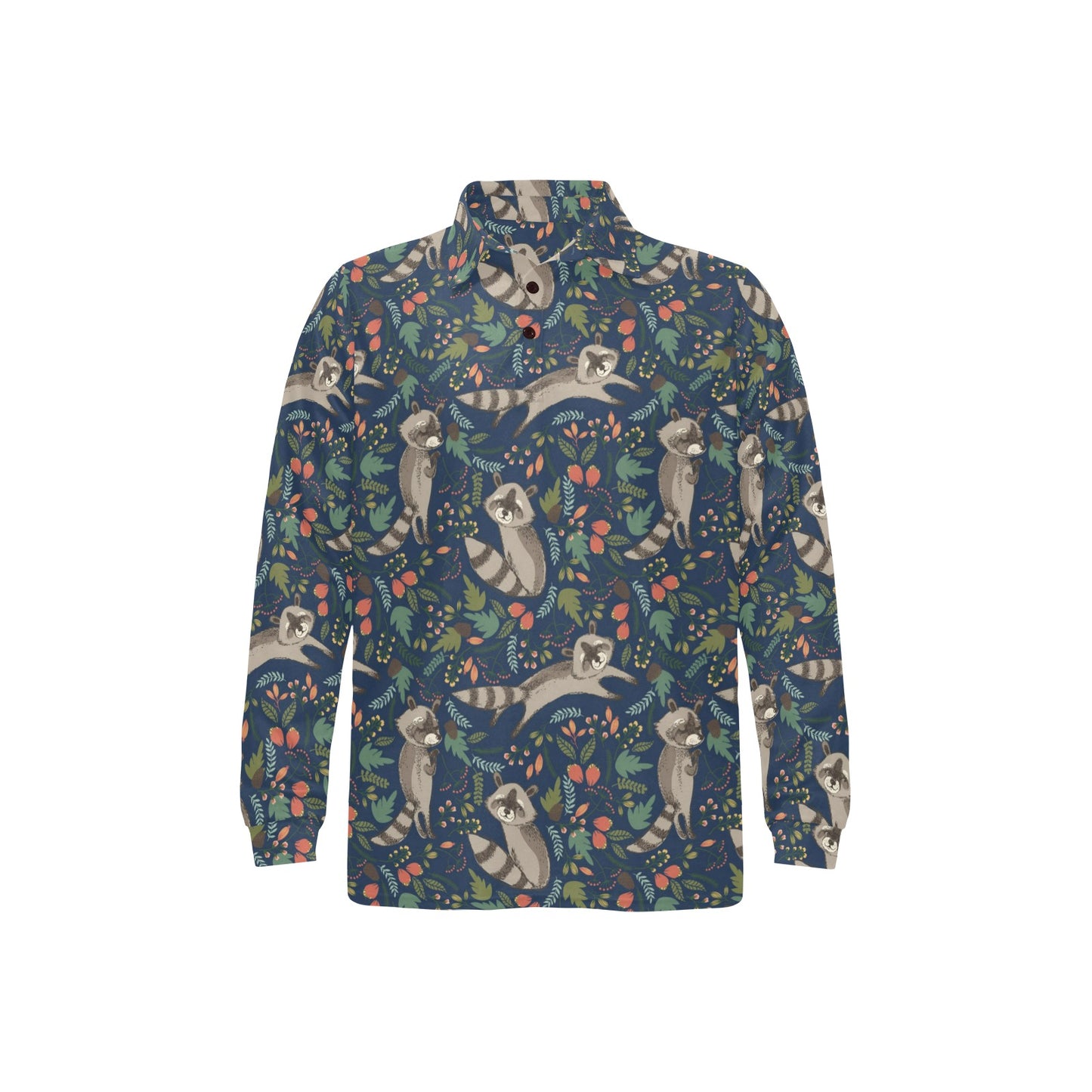 Raccoon Pattern Print Design A02 Long Sleeve Polo Shirt For Men's