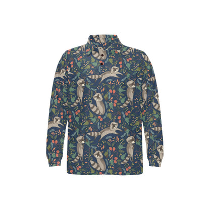 Raccoon Pattern Print Design A02 Long Sleeve Polo Shirt For Men's