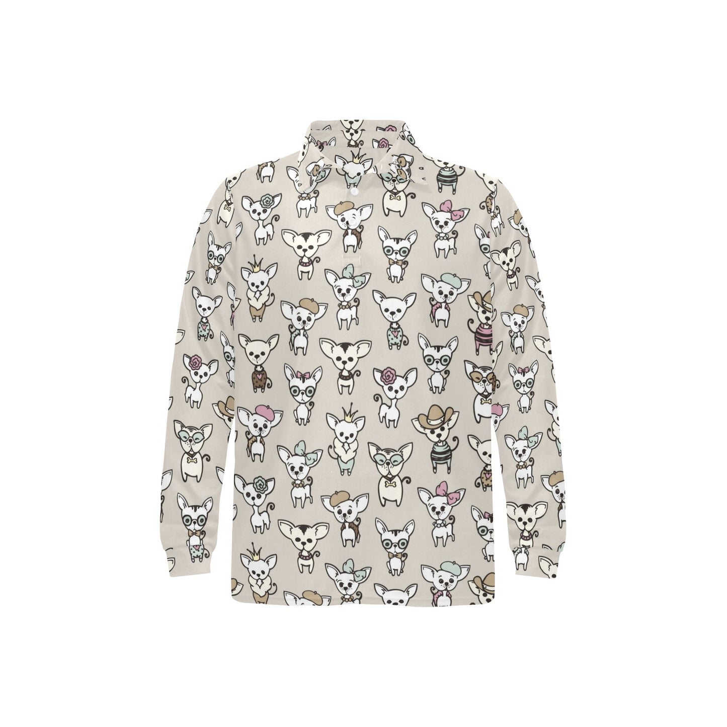 Chihuahua Pattern Print Design 02 Long Sleeve Polo Shirt For Men's