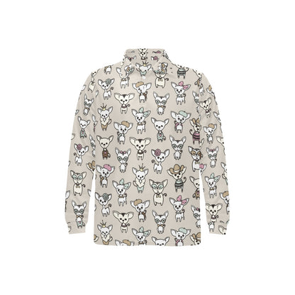 Chihuahua Pattern Print Design 02 Long Sleeve Polo Shirt For Men's