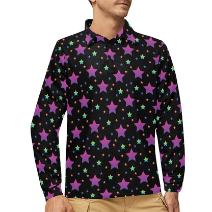 Star Print Design LKS305 Long Sleeve Polo Shirt For Men's