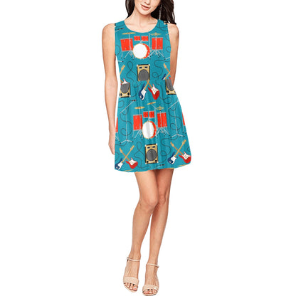 Drum Set Guitar Pattern Print Design 02 Sleeveless Dress