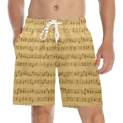 Music Note Vintage Themed Print Men's Swim Trunks Beach Shorts