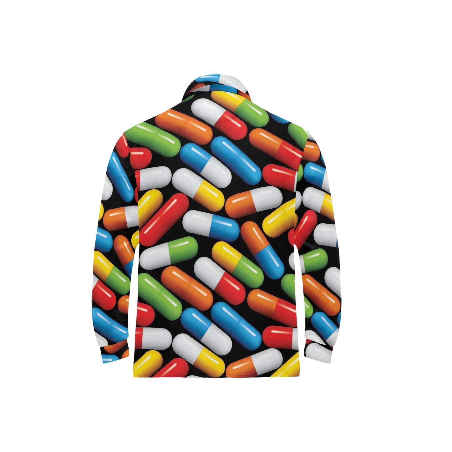 Pill Pattern Print Design A02 Long Sleeve Polo Shirt For Men's