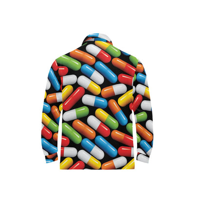 Pill Pattern Print Design A02 Long Sleeve Polo Shirt For Men's