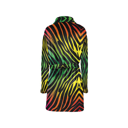 Rainbow Zebra Themed Print Women's Fleece Robe