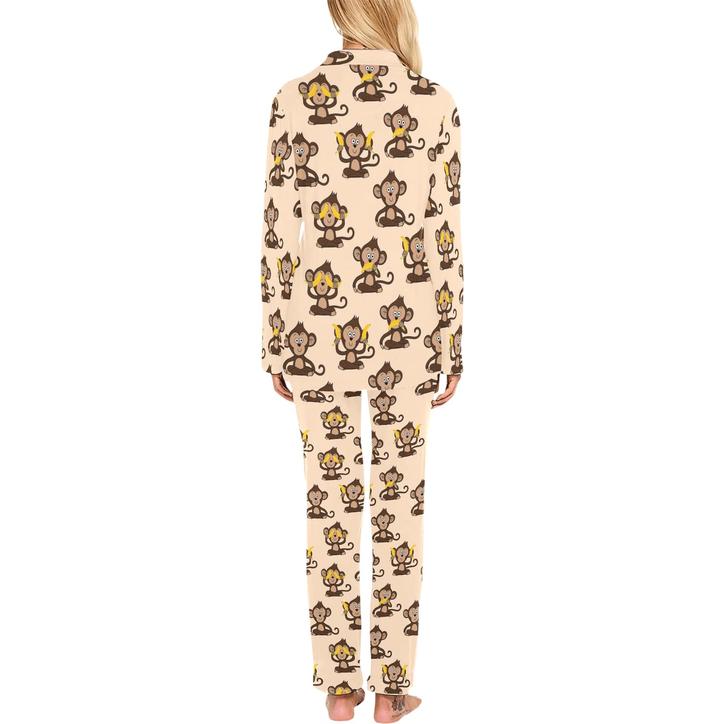 Monkey Pattern Print Design 03 Women's Long Pajama Set
