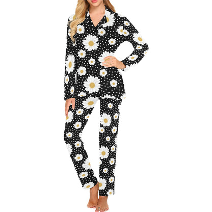 Daisy Pattern Print Design DS02 Women's Long Pajama Set