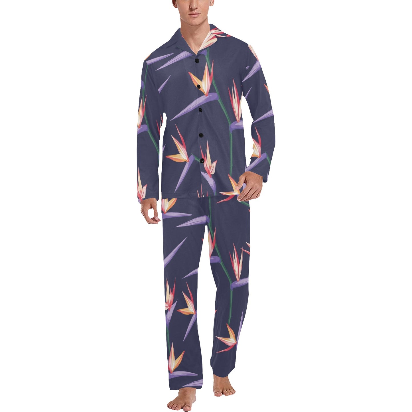 Bird Of Paradise Pattern Print Design BOP015 Men's Long Pajama Set