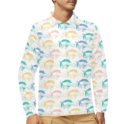 Armadillo Pattern Print Design 05 Long Sleeve Polo Shirt For Men's