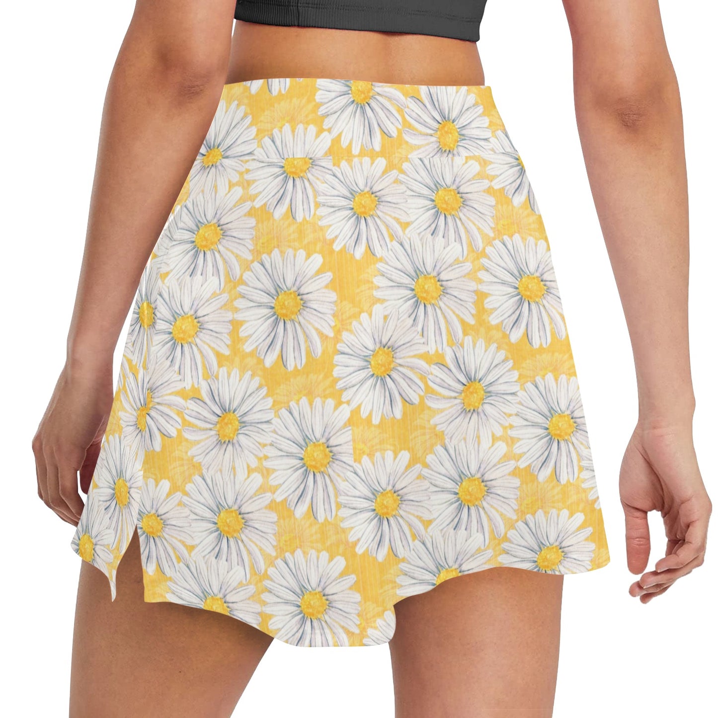 Daisy Yellow Watercolor Print Pattern 17" Golf & Pickleball Skort with Pockets
