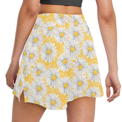 Daisy Yellow Watercolor Print Pattern 17" Golf & Pickleball Skort with Pockets
