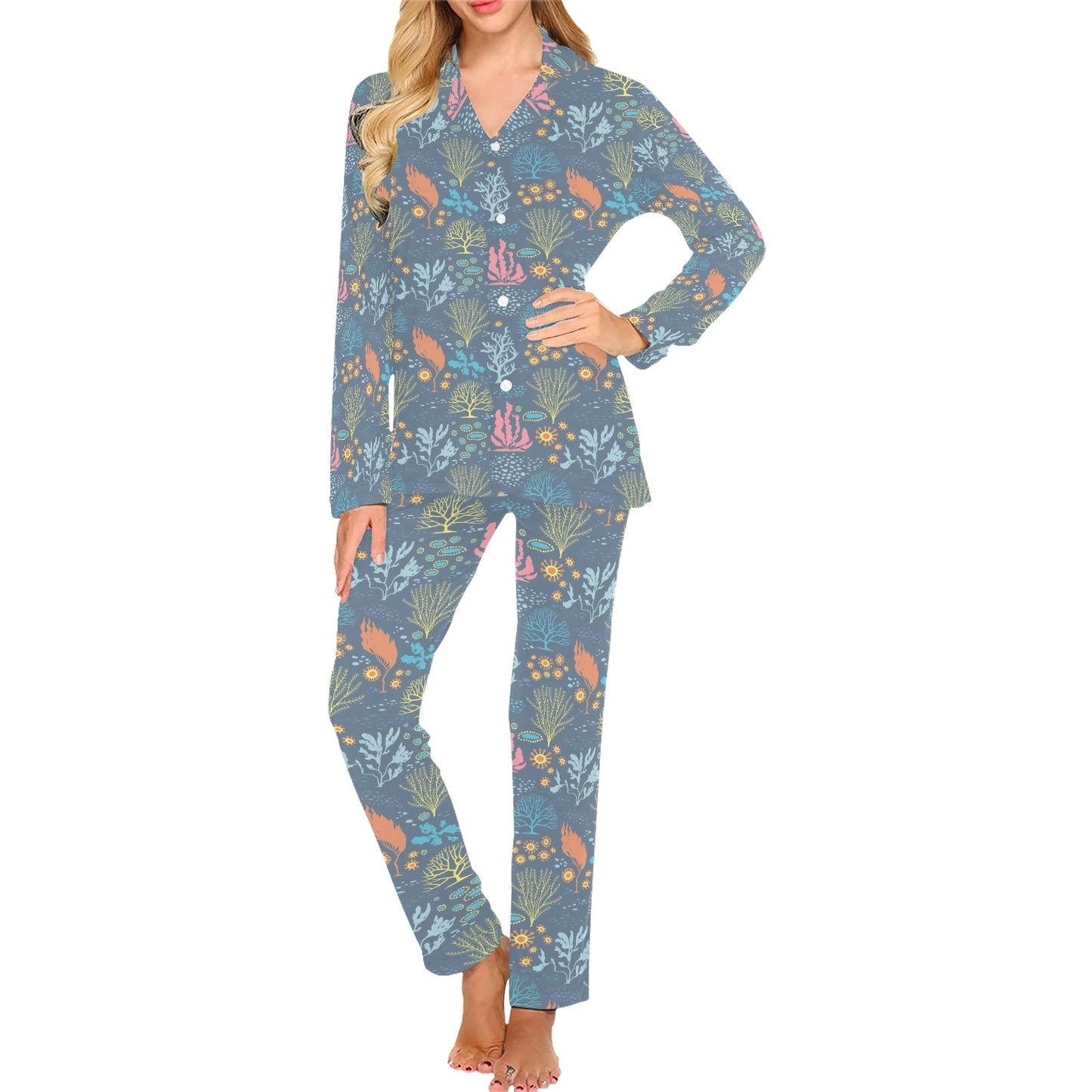 Seaweed Print Design LKS304 Women's Long Pajama Set