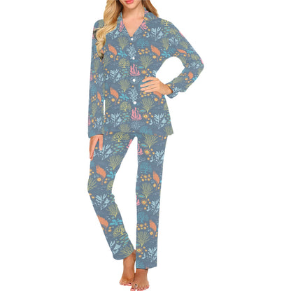 Seaweed Print Design LKS304 Women's Long Pajama Set