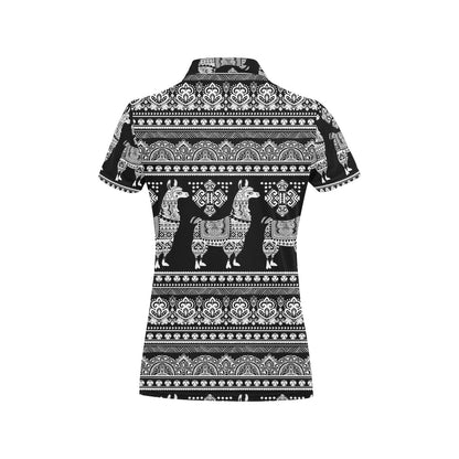 Llama Aztec Style Pattern Print Design 01 Women's Polo Shirt