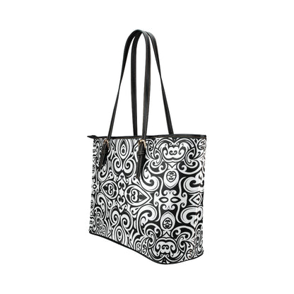 Polynesian Tattoo Pattern Leather Tote Bag