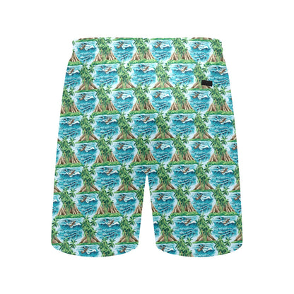 Palm Tree Hawaiian Themed Design Print Men's Swim Trunks Beach Shorts