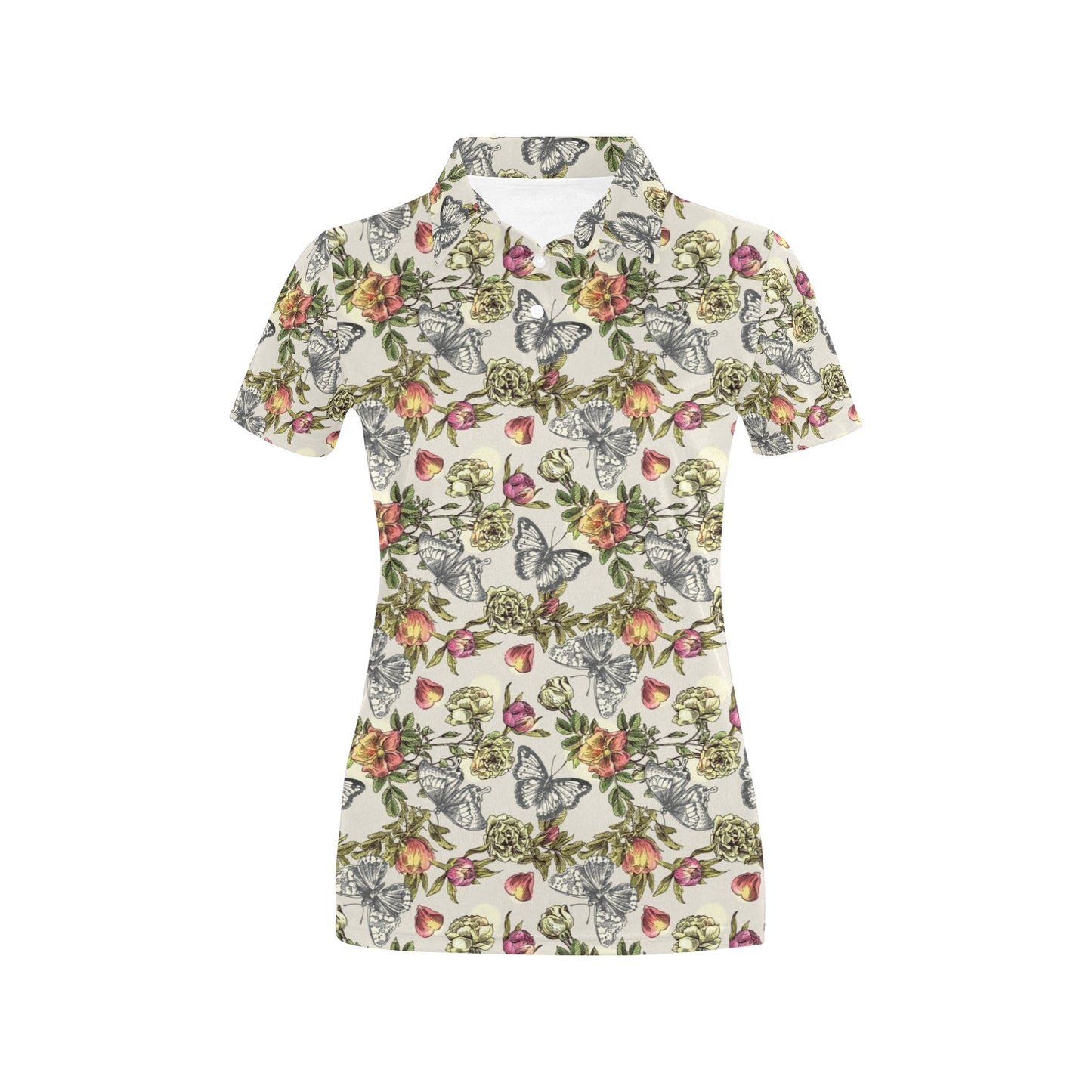 Butterfly Flower Pattern Print Design 06 Women's Polo Shirt