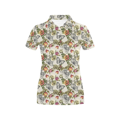 Butterfly Flower Pattern Print Design 06 Women's Polo Shirt