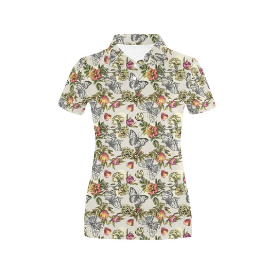 Butterfly Flower Pattern Print Design 06 Women's Polo Shirt