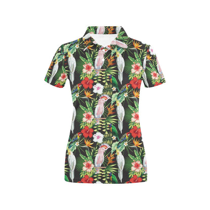 Tropical Flower Pattern Print Design TF03 Women's Polo Shirt