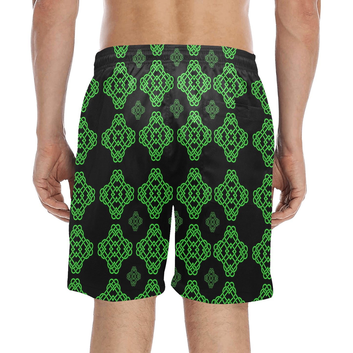 Celtic Knot Green Neon Design Men's Swim Trunks Beach Shorts