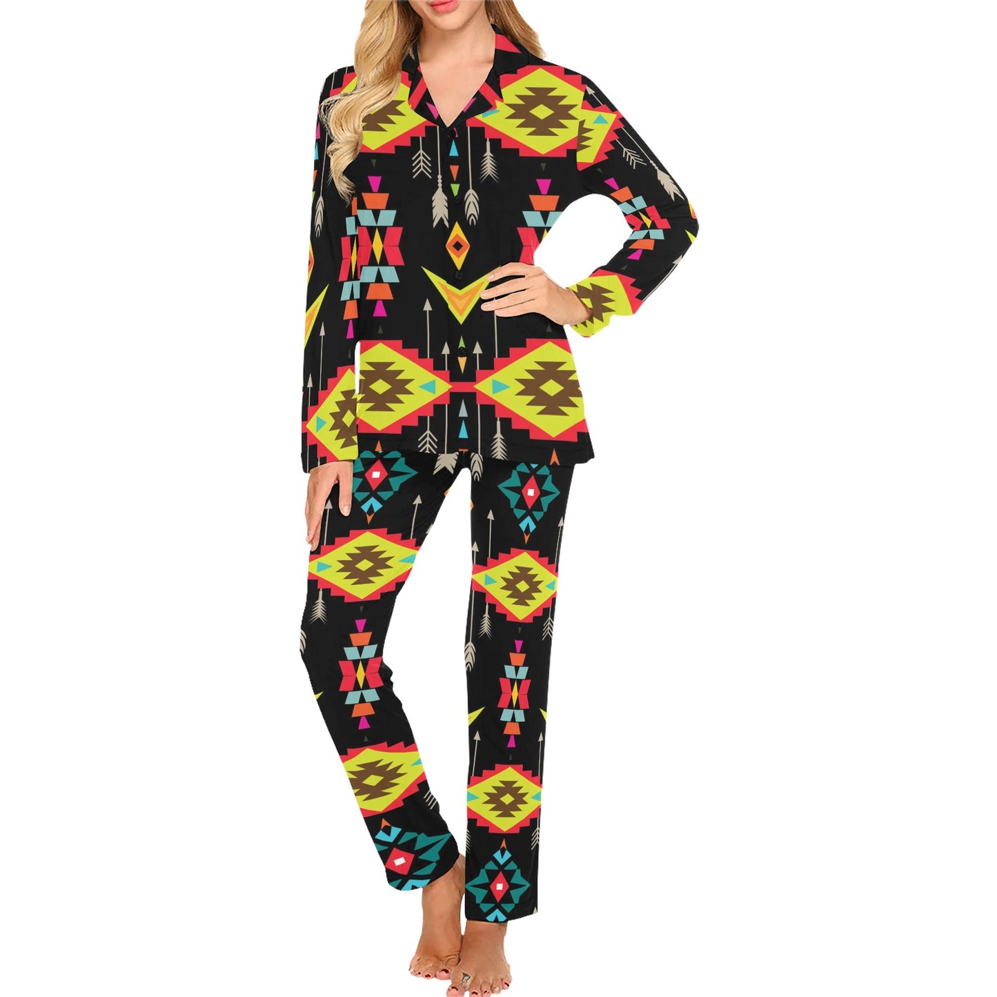 Native Pattern Print Design A05 Women's Long Pajama Set