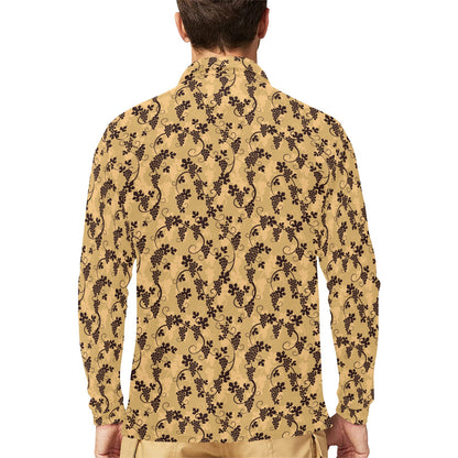Wine Grape Design Print Long Sleeve Polo Shirt For Men's